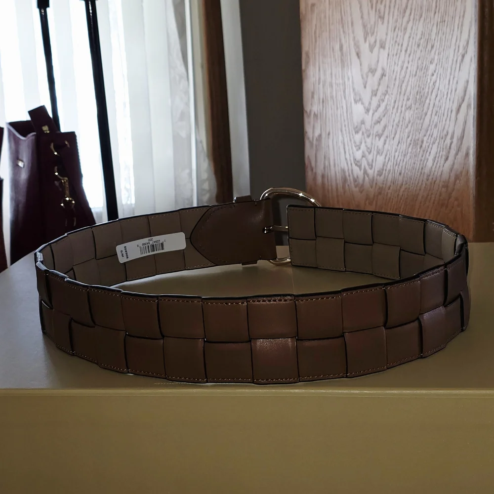 MICHAEL Michael Kors Woven Leather Belt In Luggage Size S/M - Picture 3 of 4